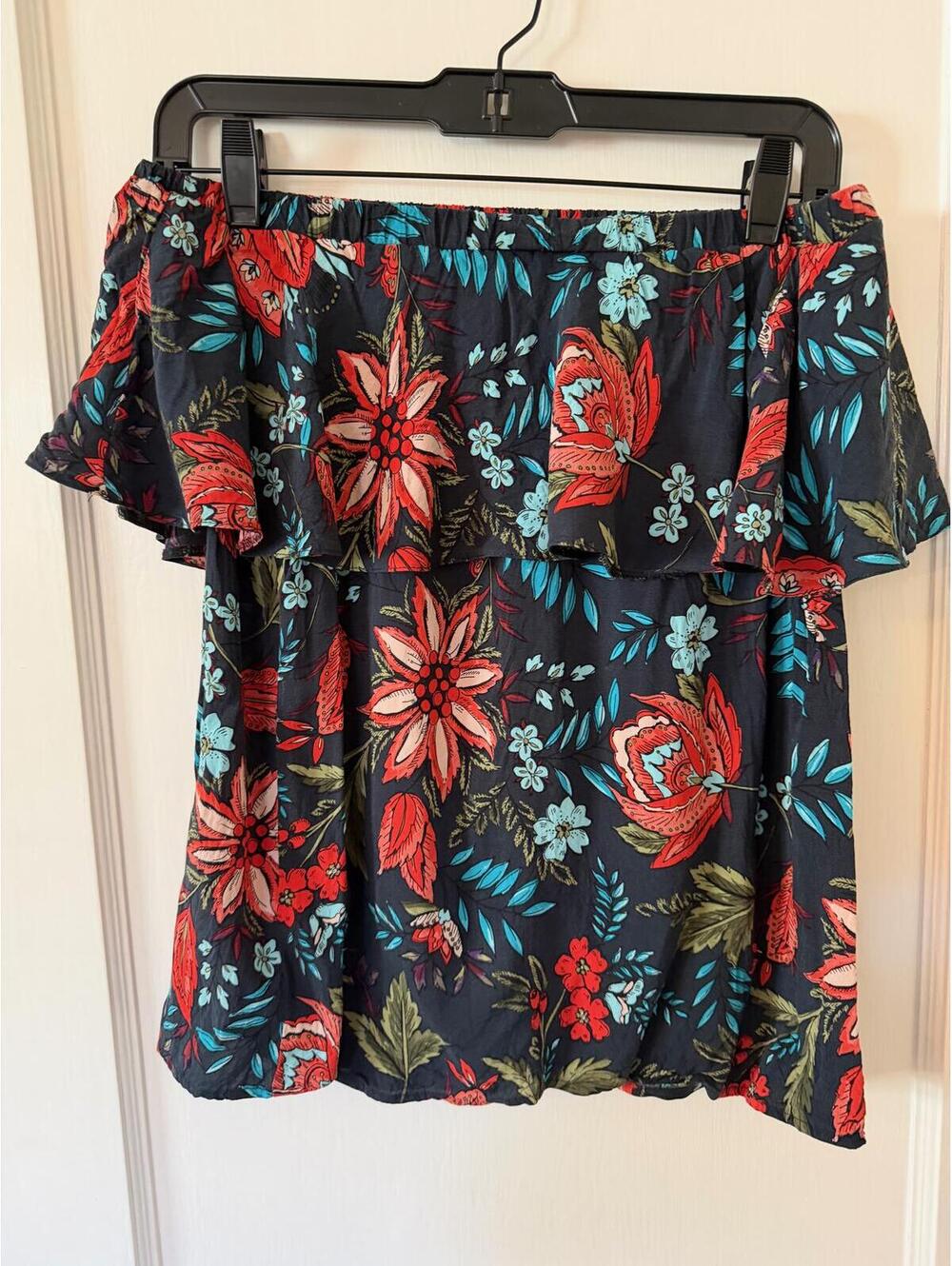 Warehouse Floral Off Shoulder Top Ruffle Boho Blouse Size US 4